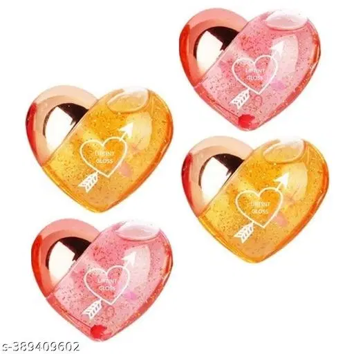 Lip Gloss Tint For Dry And Chapped Lips In Cute Heart-Shaped Packaging Hydrating Lip Gloss for Dry Lips - Multicolour Metallic-Finished Packaging (Pack of 4)