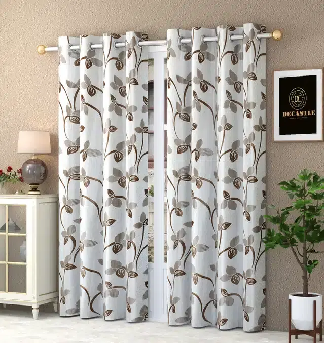 Printed Curtains, Pack of 2, Brown, 5 feet
