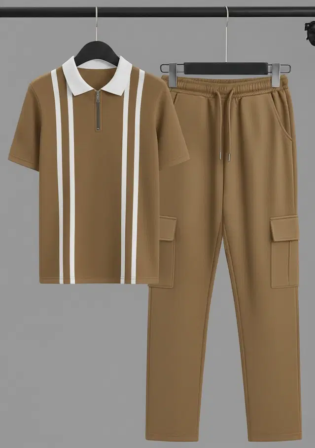 Colorblocked Night Suit For Men  Brown , (M)