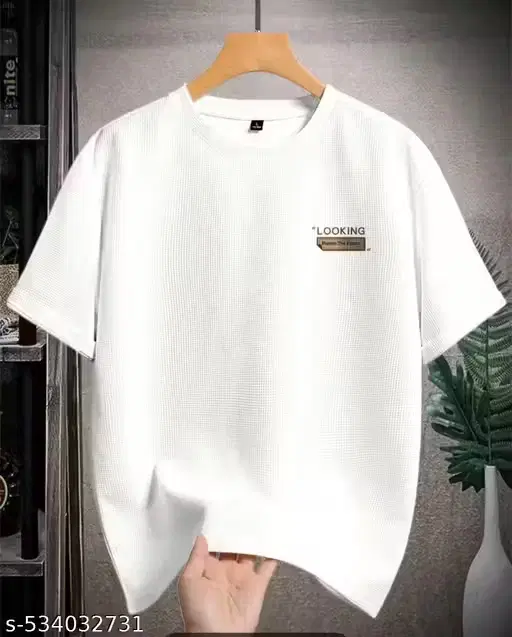 Textured Polycotton T-Shirt for Men ,White (M)