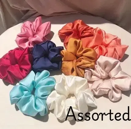 Premium Silk Satin Scrunchies for Women & Kids, Assorted (Color may vary) (Pack of 8) (Multicolor)