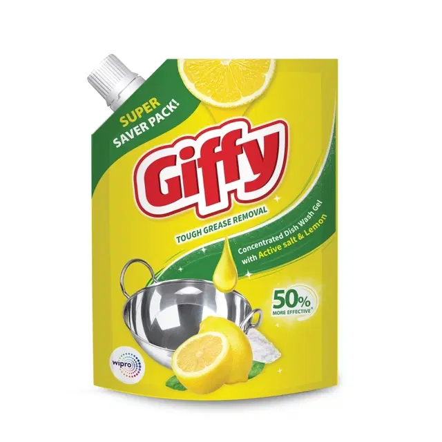 Giffy Dishwash Gel With Active Salt & Lemon 2 L (Pouch)