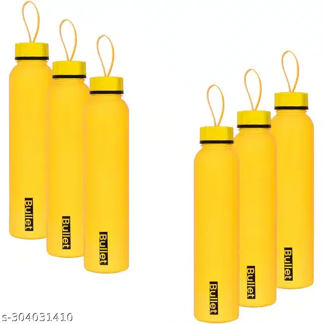 Plastic Water Bottles Set, Pack of 6, Yellow, 1000 ml