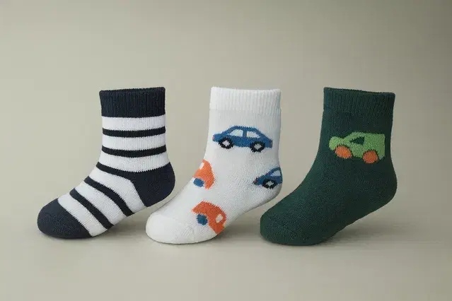 Cotton Spandex Ankle Length Anti Skid Socks for Kids INF-ANTISKID-121, Pack of 3, Multicolor