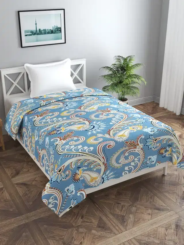 Polycotton Zipper Single Bed Duvet Cover, Blue, 60x90 Inches