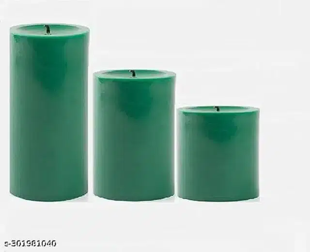 Scented Pillar Shaped Candles, Green, Pack of 3