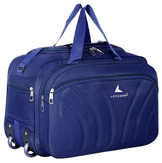 Polyester Trolley Duffel Bag, Vertical Design with Outer Zip, Blue [65 L]