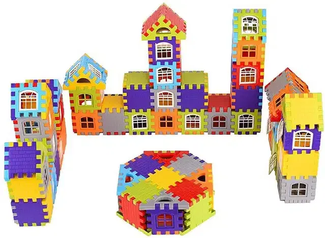 Plastic Educational Big House 65 Pcs Building Blocks Toy Set for Kids, Multicolor