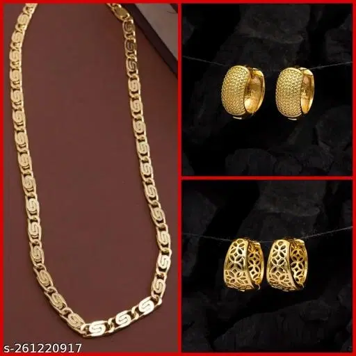 Alloy Chain with 2 Pair Earrings for Women, Set of 3 (Multicolor)