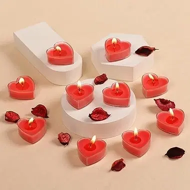 Heart Shaped Unscented Candles, Red, Pack of 10