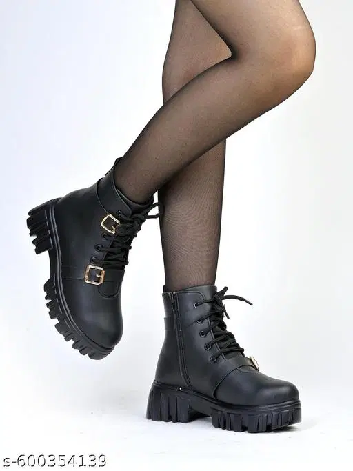 Shoetopia Solid Synthetic Heeled Boots Black (IND-3)