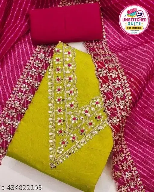 Embroidered Embellished Patiala Suit for Women (Green, Un Stitched)