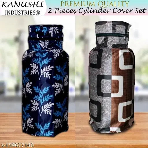 KANUSHI Industries Designer LPG Gas Cylinder Cover Set of 2Pc (2PCS+CYL-BLUE-SMALL-LEVS+BROWN-BOX)