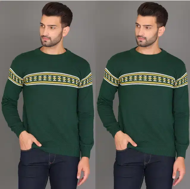 Cotton Jersey Printed Sweater for Men, Pack of 2 (Green, L)