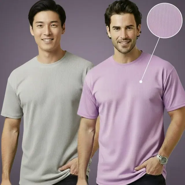 Polyester Round Neck T-shirt for Men, Multicolour, Pack of 2 (M)