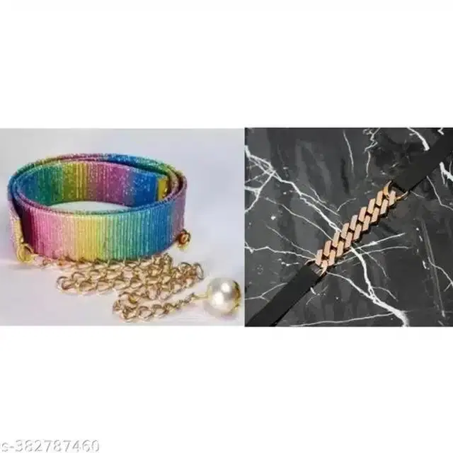 Fancy Belts for Women, Pack of 2 (Multicolor)