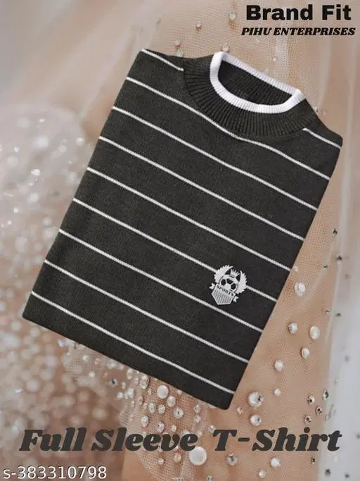 Acrylic Striped Sweater for Men (Dark Grey, M)