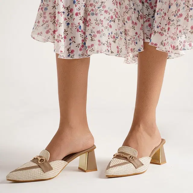 JM Looks Stylish Heels for Women (Beige, 5)