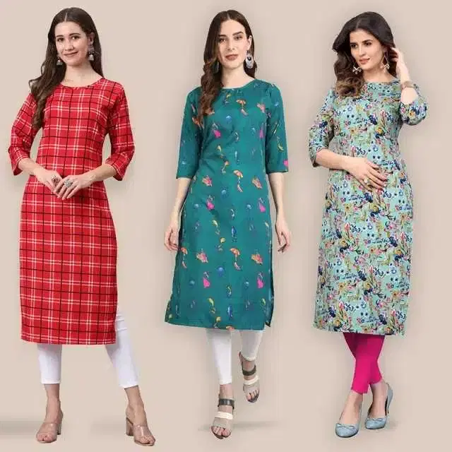 Women Crepe Printed Kurta, Pack Of 3 (Multicolor, L) (SD-328)