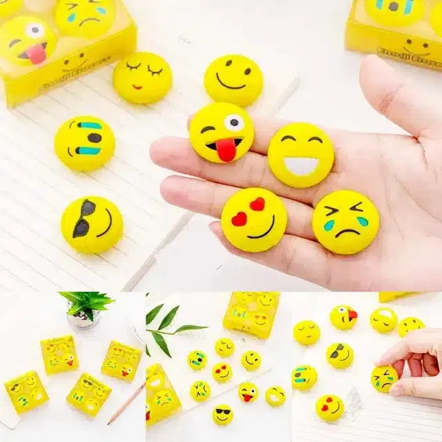 Smiley Eraser for Kids, Yellow, Pack of 4