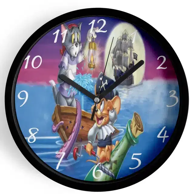 Analog Tom & Jerry Wall Clock for Home, Black, 7 Inches