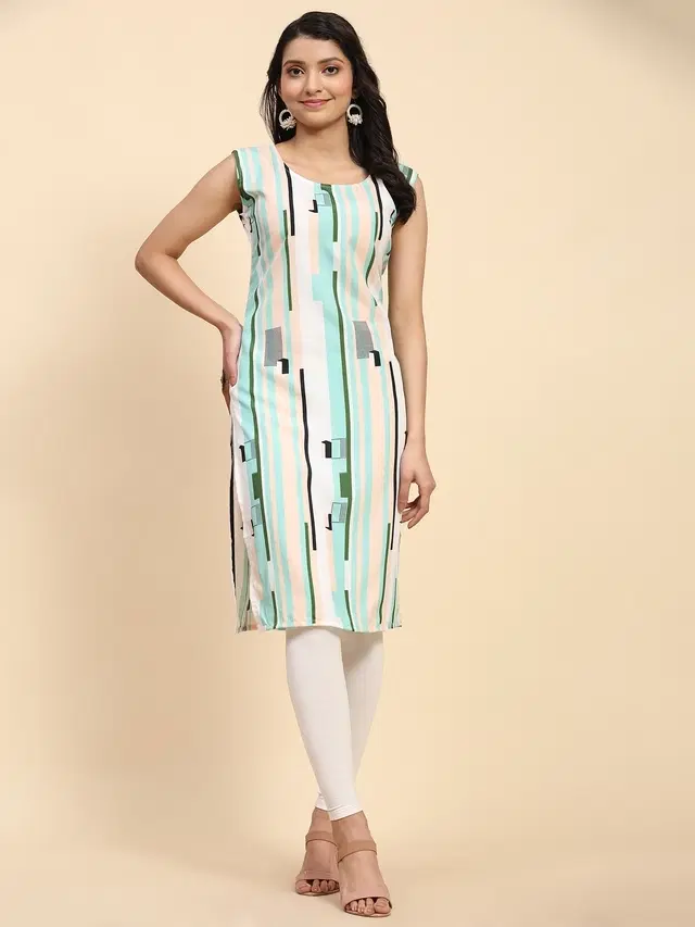 Crepe Printed kurti for women, White (L)