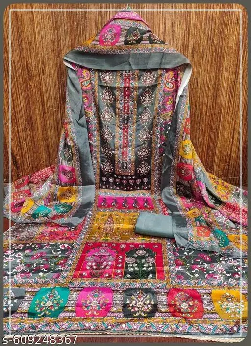 Printed Floral Patiala Suits for Women (, 5.85 meter (S)) (Grey, 6.45 meter (XL)