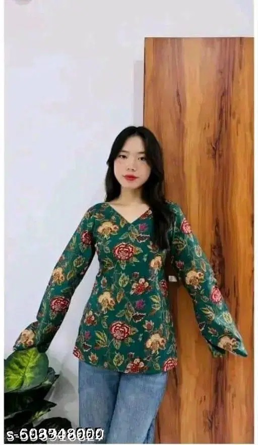 Rayon Printed Short Kurti for Women, Green (XL)