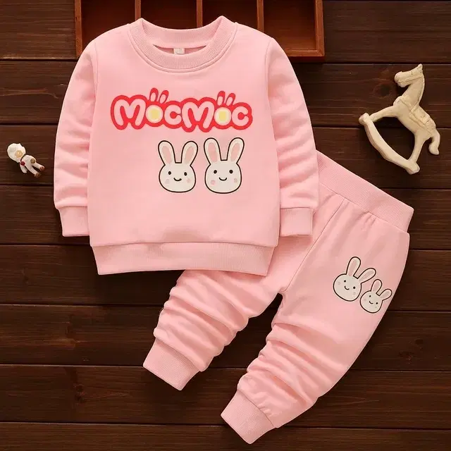 Cotton Blend Printed Clothings Set for Girls,, Peach (3-4 Years)