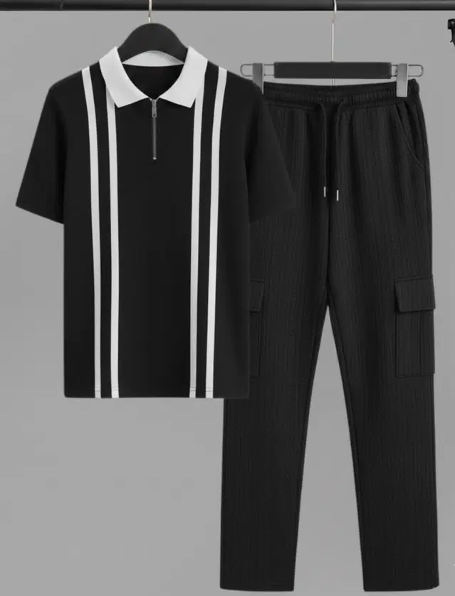 Solid Night Suit For Men  Black , (M)