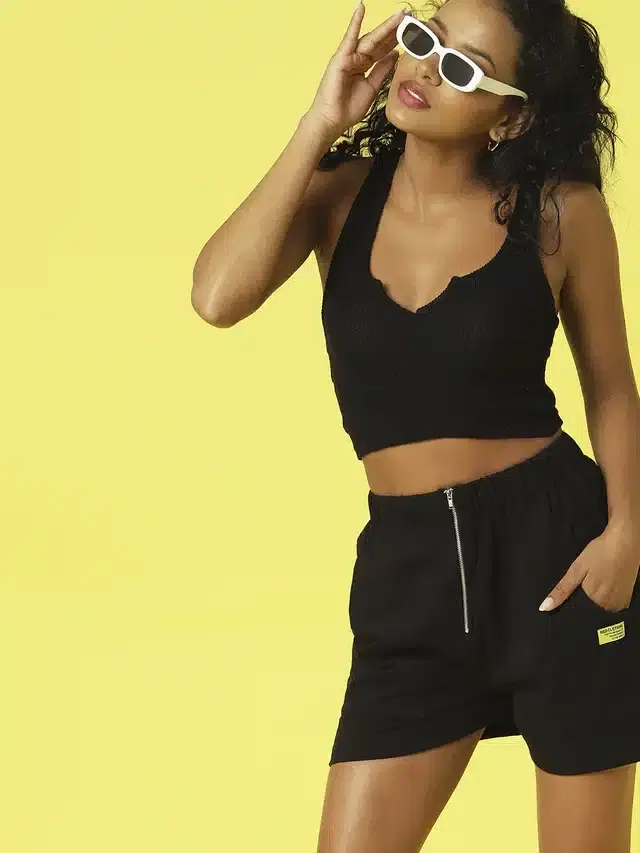 Solid Shorts for Women (Black, 32)