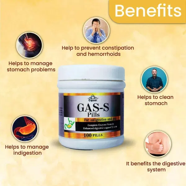 GAS-S PILLS 100PILLS, Improve Digestive System & Strengthen Your Liver Function., (Pack of 1)