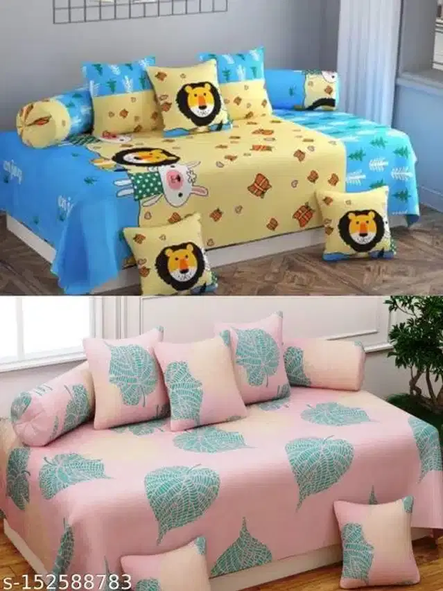 Polycotton Diwan Cover Set, Multicolor, Combo of 2