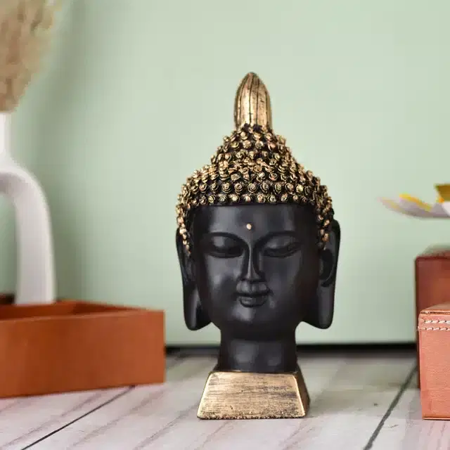Lord Buddha Face Showpiece, Black & Gold, 7 inches