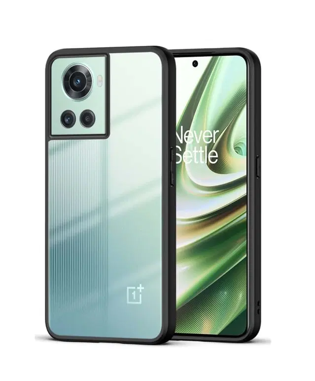Polycarbonate Transparent Hybrid Hard Bumper Mobile Back Cover for OnePlus 10R 5G, Black