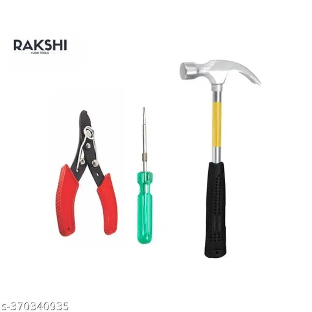 Stainless Steel Hammer with Wire Cutter & Screw Driver, Multicolor, Set of 3