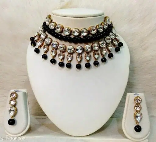 Beautiful Kundan Necklace Set for Women & Girls, Black