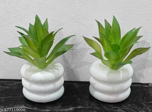 Plastic Artificial Flower With Pot,Multicolour,Set Of 2