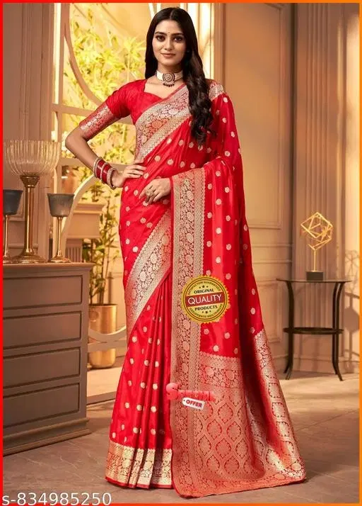 Zari Woven Kanjeevaram Saree for Women (Red, Free Size)