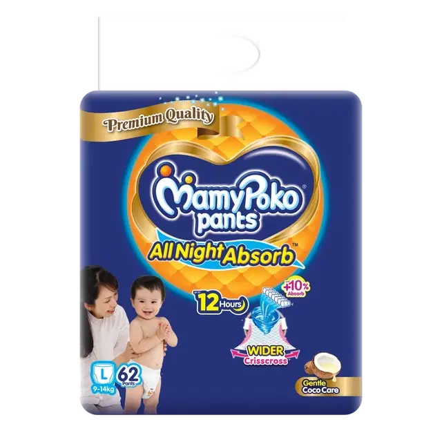 Mamypoko Pants Premium All Night Absorb Pant Style Baby Diapers (Large)- 62 Pants