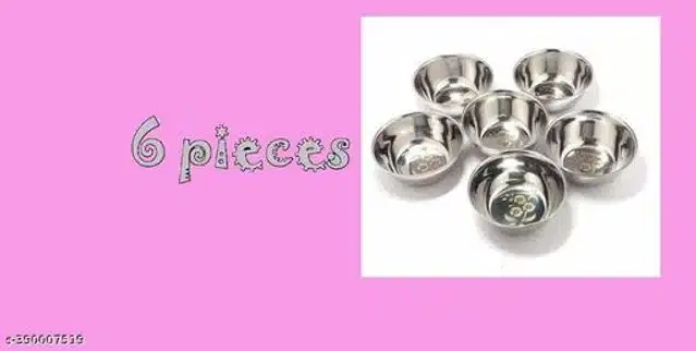 Stainless Steel Bowls, Silver, 250 ml, Pack of 6
