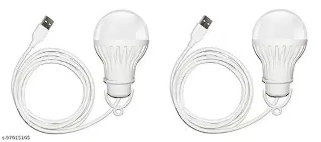 LED Bulb with USB Cable, White, 9 W, Pack of 2