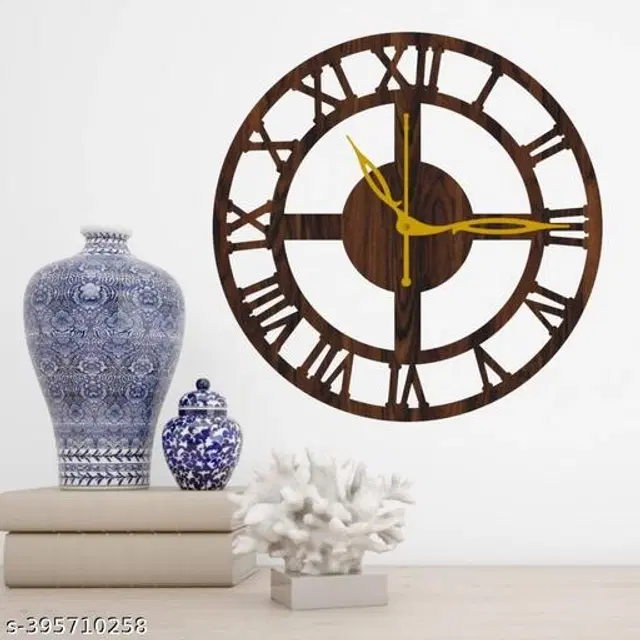 Wooden Wall Clock for Home, Brown