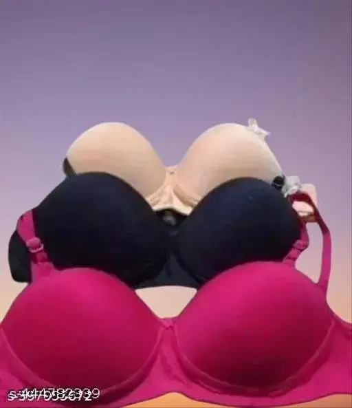 Cotton Solid Bra for Women & Girls, Multicolour, Pack of 3 (36B)