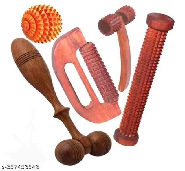 Wooden Body Massager Set, Multicolor, Set of 5