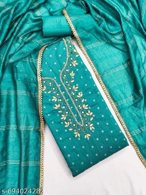 Chanderi Cotton Punjabi/All Over Suits Semi-Stitched Suits (Multicolor, 6.85 meter for Women (3XL)
