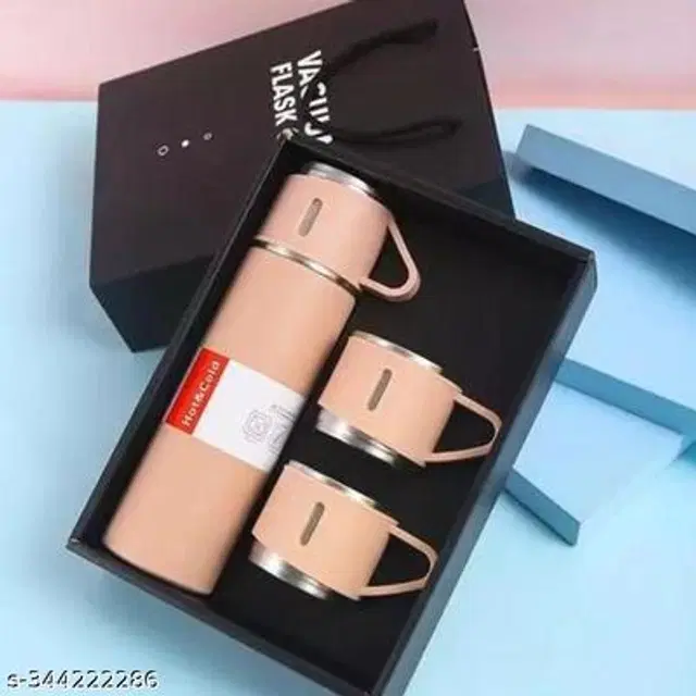 Stainless Steel Vacuum Flask with 2 Cups, Multicolor, 500 ml