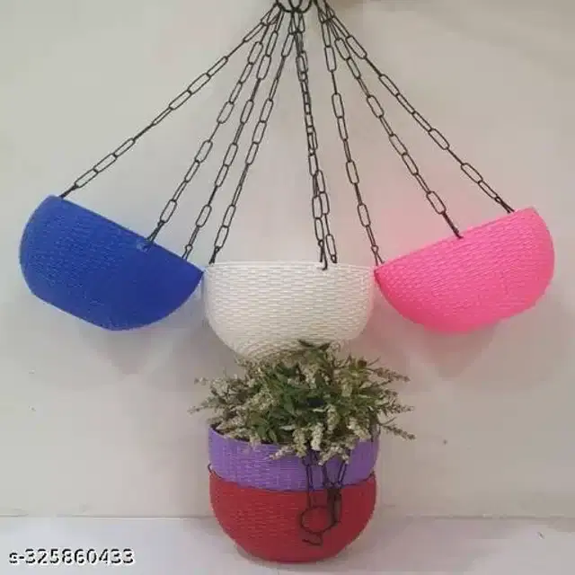 Hanging Flower Pots with Metal Chain, Multicolor, Pack of 5