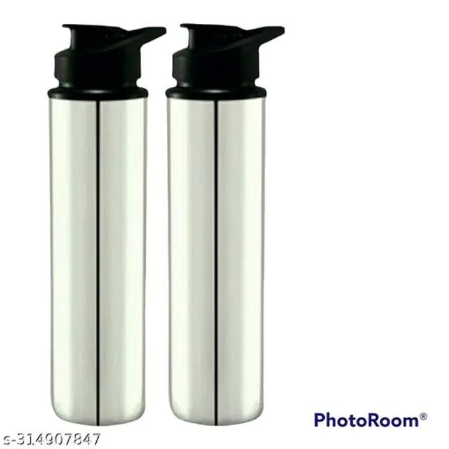 Stainless Steel Sports Water Bottles, Pack of 2, Silver, 1000 ml
