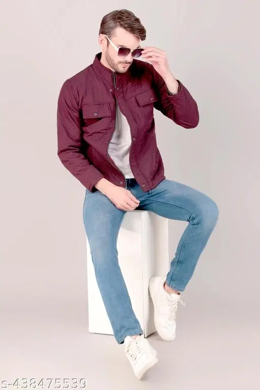 PU Jacket for Men (Maroon, L)